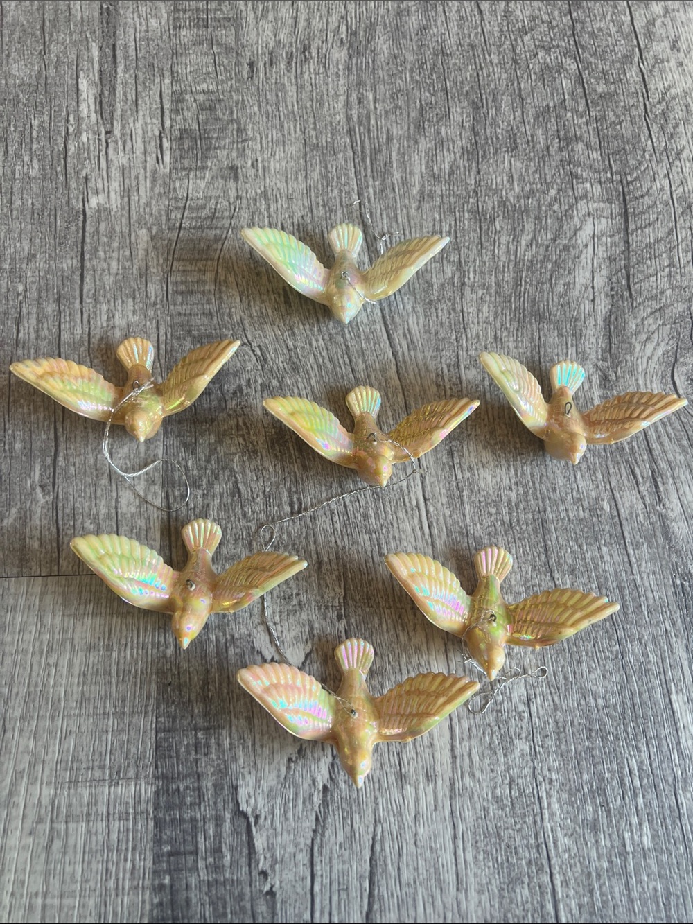 Vintage Iridescent Plastic Flying Dove Christmas Ornaments Silvestri Lot of 7